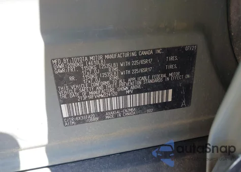 2021 Toyota Rav4 Xle z USA, uszkodzony, nr VIN 2T3P1RFV4MW224120